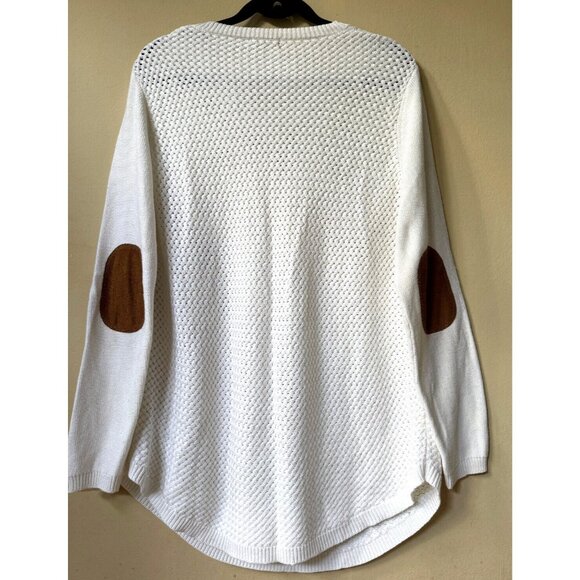 Lety & Me Women's‎ White Knit Sweater S XL Coastal Nautical Pullover Elbow Patch - Picture 4 of 15